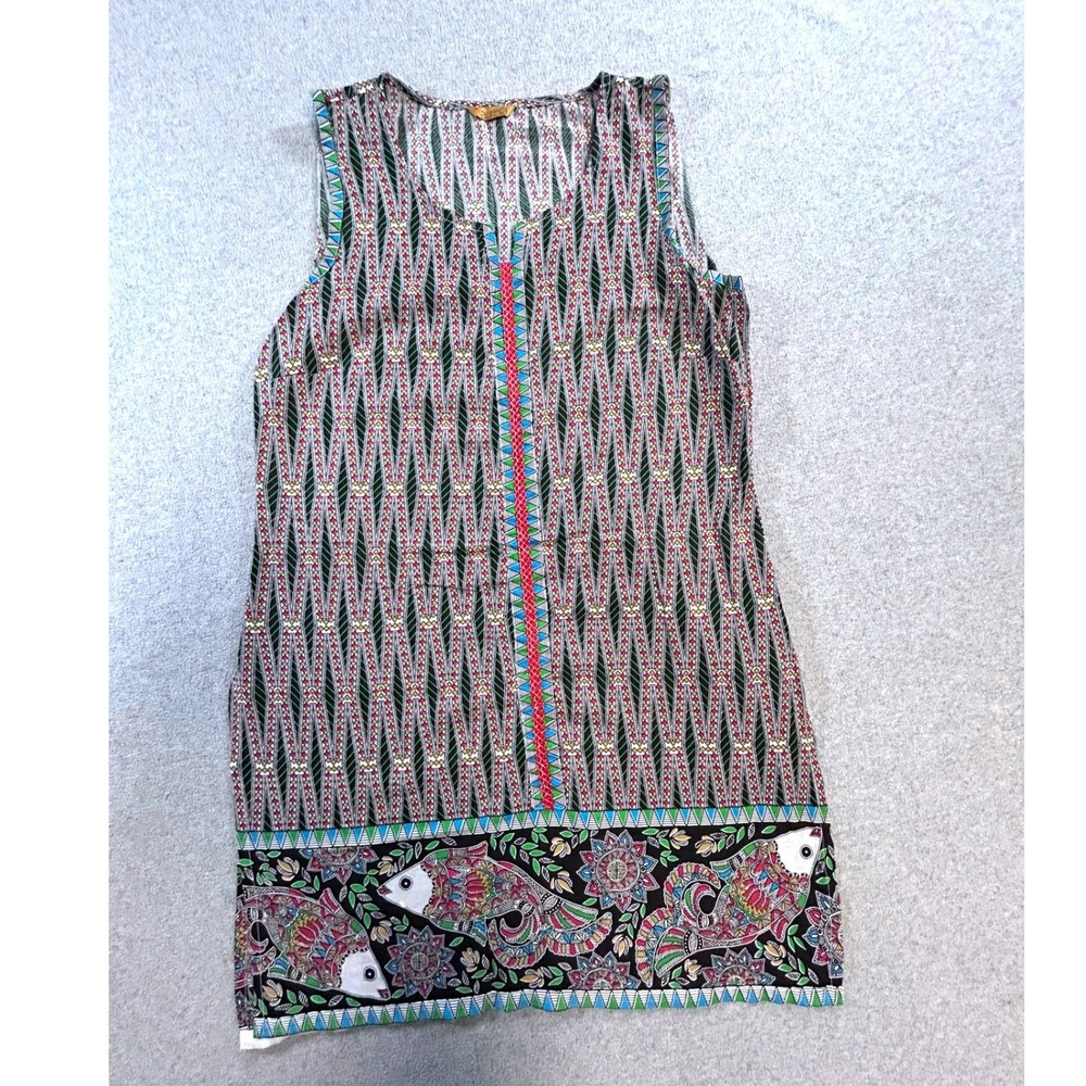 Aurelia Tunic Dress Womens Medium Multicolor Fish Print Sleeveless Boho‎